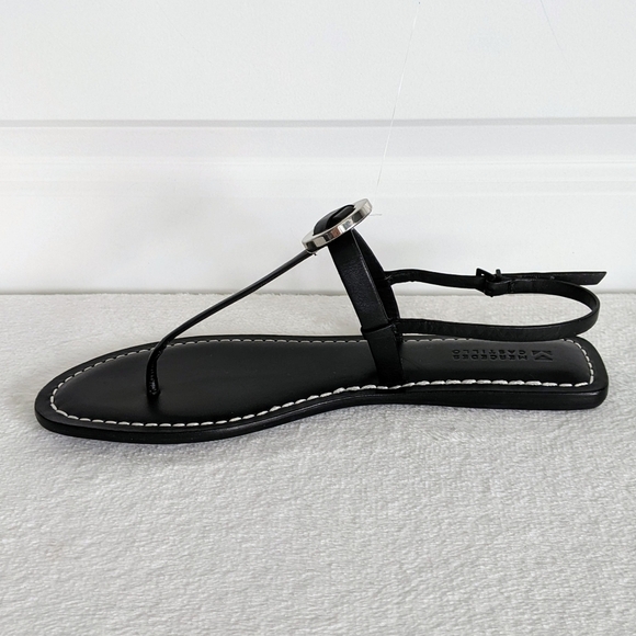 Mercedes Castillo Leather T-Strap Thong Sandal Flat Black Silver EU40 10 NWOB - Picture 6 of 15